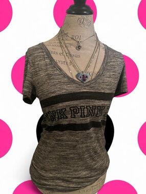2014 Victoria’s Secret PINK • Heather Grey V Neck Tee Shirt • SIZE - SMALL